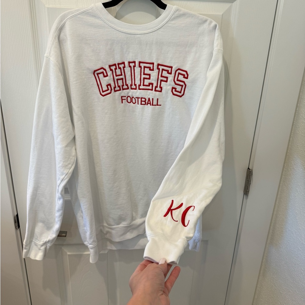 Comfort Colors White Sweatshirt with Red Embroidery